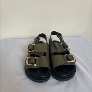 Alohas Harpers Sandal US sz 6 EU36 Olive sandals gold accents women’s new